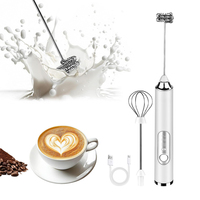 Mousseur à lait portatif, batteur à café rechargeable, mélangeur de boissons, mousseur à lait électrique automatique, fouet à café en acier inoxydable SS304 blanc