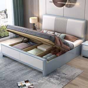 Sang Trọng Hiện Đại Da Đôi Vua Nữ Hoàng Kích Thước Bọc Mềm Thấp Giường Cơ Sở Nền Tảng Giường Khung Trong Phòng - Product Image 5