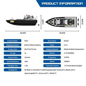 Barco de Bloques de Construcción 2 en 1 con Control Remoto de 2.4GHz, Juguete de Lancha Rápida con Batería Recargable, Modelo de Ensamblaje DIY para Niños - Product Image 5