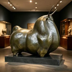Escultura de toro estilo Botero de bronce y latón fundido a medida, de tamaño real, moderna, para jardín exterior, directamente de fábrica - Product Image 1