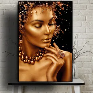 Картина на холсте с изображением женщины черного и золотого цвета, постеры, картина на стену, картины HD, картина маслом для гостиной, Декор, фрески