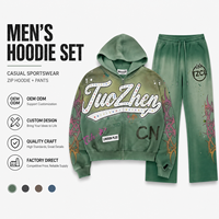 Ensemble de survêtement à capuche et pantalon de jogging imprimé motif tribal, fermeture éclair intégrale, jersey délavé à l'acide, style graffiti vintage streetwear urbain oversize