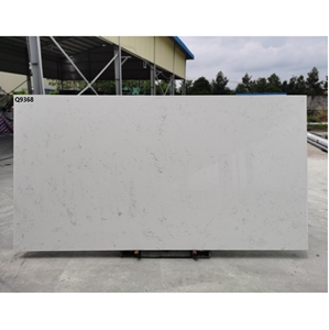 แผ่นควอตซ์สีขาวลายเส้นนุ่มทันสมัย Q9368 หินอ่อนเทียมกันคราบ สำหรับเคาน์เตอร์ครัวแบบเกาะ - Product Image 3