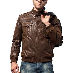 Blouson Aviateur Classique en Cuir pour Homme, Manches Longues, Coupe-Vent, Effet Vieilli, Style Moto - Product Image 3