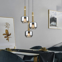 Suspension LED Minimaliste Verticale à Trois Têtes, Petit Lustre en Verre Ambré pour Bar, Restaurant, Chambre à Coucher, Chevet, Garantie 2 Ans