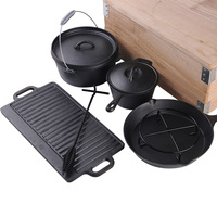 Peralatan Masak Camping Heavy-Duty Oven Belanda Besi Cor Pra-Bumbu dengan Tutup untuk Memasak di Perapian Camping