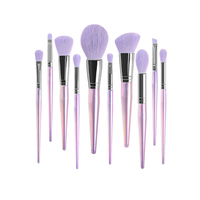 Lot de 10 pinceaux de maquillage pour application professionnelle, accessoires OEM, avec manche transparent, cheveux doux, violet, 10 pièces