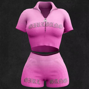 Custom Women Designer Zip up <b>Hoodie</b> Set Personalized <b>Rhinestone</b> Tracksuit for Ladies 400 Gsm Tracksuit Personalizable - Product Image 4