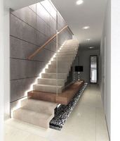 Conception moderne d'escaliers flottants en forme de u avec rail en verre, intérieur en acier à double brin de haute qualité
