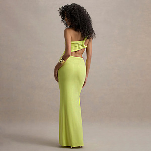 Maxi abito <span class=keywords><strong>da</strong></span> donna Sexy monospalla senza maniche avvolti in tinta unita Casual abito <span class=keywords><strong>lungo</strong></span> <span class=keywords><strong>da</strong></span> Club naturale per il <span class=keywords><strong>giorno</strong></span> - Product Image 4