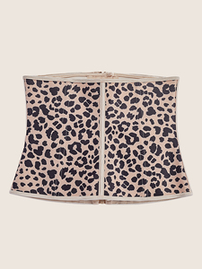 LANGQIN Corset amincissant en latex à imprimé léopard, respirant, avec fermeture éclair et crochets, contrôle ferme, effet sablier pour <span class=keywords><strong>femme</strong></span> - Product Image 4