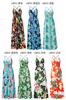 2022 été nouvelle robe bohème Floral fronde femmes col en V sans manches longues plissé dos nu robes décontractées