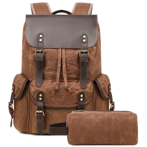<strong>Wholesale</strong> Luxury Unisex Personalized Vintage Daily Laptop <strong>Backpack</strong> with Cotton Lining Waterproof Waxed Canvas Student <strong>Backpack</strong> - Product Image 1
