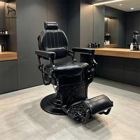 Fauteuil de Barbier Hydraulique Vintage Européen Pivotant à 360° en Cuir PU pour Salon de Coiffure