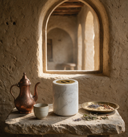 Brûleur à Bakhoor en marbre blanc naturel avec couvercle en métal pour la décoration de la maison, style minimaliste Wabi Sabi, brûleur à encens arabe