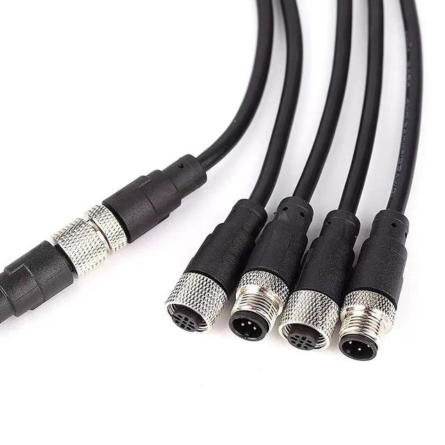 M12 Waterproof Aviation Connector with Cable, 4/5/8/12 Pin Male & Female Molded Sensor Cables