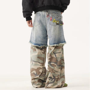 <span class=keywords><strong>Jeans</strong></span> de Alta Qualidade Pesado Pesado Longo Perna Larga Designer Afligido Denim Pant Homens Baggy Cargo Hip Hop <span class=keywords><strong>Camo</strong></span> Calças - Product Image 3