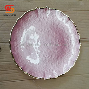 LISSE Nouvelle arrivée Assiette en verre <span class=keywords><strong>rose</strong></span> <span class=keywords><strong>Vaisselle</strong></span> d'événement de mariage <span class=keywords><strong>Rose</strong></span> avec assiette en verre doré - Product Image 2