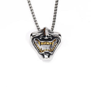 Kalung liontin masker hantu mulut besar, perhiasan Jepang kalung gigi berlapis emas 18k - Product Image 1