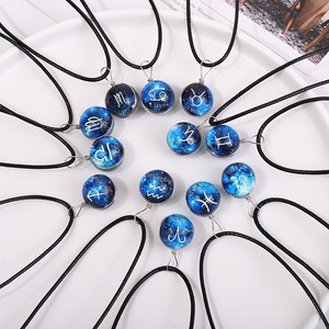 Collar de cadena PFT Vintage Zodiac con colgante personalizado de PU+esmalte de color, chapado en plata, luminoso, para regalo de <span class=keywords><strong>pareja</strong></span> unisex - Product Image 1