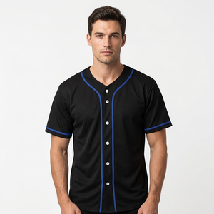 Camiseta Deportiva Personalizada de Béisbol Negra con Botones, Manga Corta, Ropa Deportiva de Equipo, Impresión por Transferencia de Calor, Unisex - Product Image 1