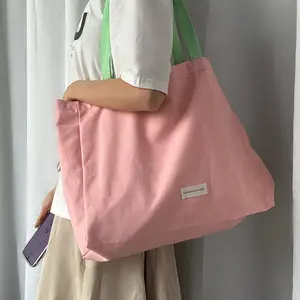 Хит продаж, простая сумка из экологически чистого хлопка контрастного цвета с настраиваемым логотипом, модная сумка большой емкости