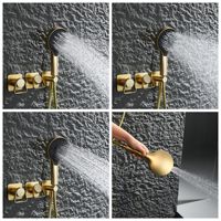 Système de douche mural moderne en laiton brossé doré non revêtu avec pommeau de douche pluie et panneaux