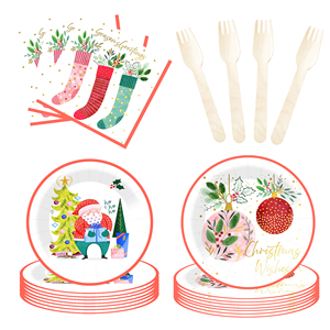 DAMAI Christmas Party Supplies Disposable Dinnerware Tableware Favors for 8 Guests Christmas Party Plates Napkins Tableware Set - Product Image 4