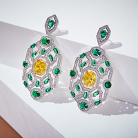 Laiton en forme de diamant vert Zirconium boucles d'oreilles de luxe femmes bijoux argent aiguille Anti allergie anniversaire cadeau