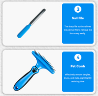 Nouvel arrivage : Kit de toilettage portable 7-en-1 pour animaux de compagnie – Brosse anti-chute, peigne démêlant, coupe-ongles, design sécurisé en acier inoxydable