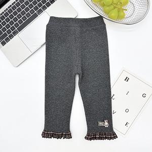 Leggings extensibles doux pour bébés filles et tout-petits, doublés polaire, à volants, motif écossais, avec lapin en peluche, collection automne-hiver - Product Image 3