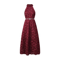 Robe longue élégante pour femme, taille haute, unie, avec décorations florales et volants, col rond, sans manches, coupe ajustée, pour soirée