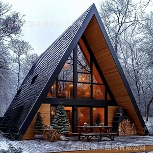 Casa de verano moderna con estructura en A de madera y vidrio templado para camping y uso en el jardín. - Product Image 2