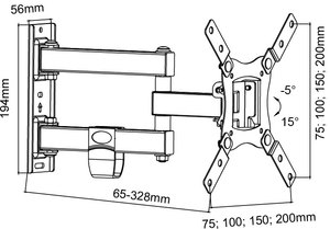 Support de montage universel pivotant pour téléviseurs noirs de 32 à 43 pouces <span class=keywords><strong>avec</strong></span> capacité de charge de 23 kg, acier laminé à froid, VESA 200x200 - Product Image 5