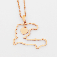 LOVE Haïti Carte du pays avec nom de l'État Pendentif Collier Outline Bijoux Cadeaux Coeur d'Haïti Hip Hop