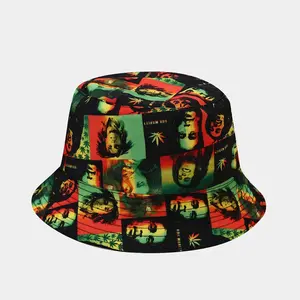 Personalizzato famoso cantante Bob Marley cotone logo personalizzato stampa secchio cappelli di moda