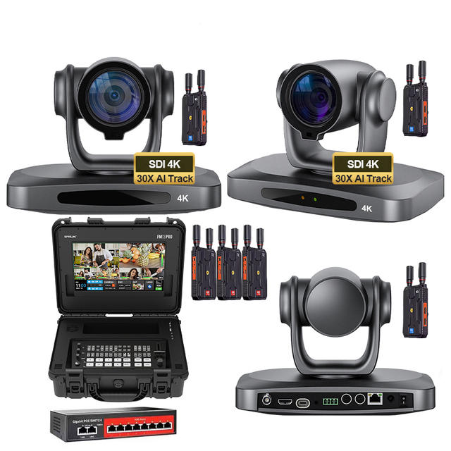 USD3022 Free Ship Wireless Broadcast Camera Kit =4K Wireless Extender+3pcs SDI 4K 30X PTZ Camera+Controller+Video Switcher HK830