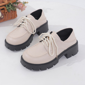 Spring Thick Sole Thick Heel Two-wear Half-drag for Women Casual Outwear Round Toe British Style Platform Shoes Flats - Product Image 6