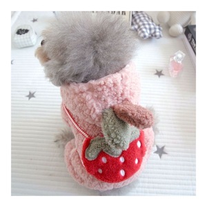 Cute Strawberry Backpack Dog Coat Pink Thickened Winter Pet Clothing for <b>Small</b> Dogs <b>Teddy</b> Bichon Frise Pomeranian - Product Image 3