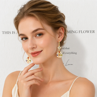 Boucles d'oreilles pendantes florales multicolores plaquées or 18 carats de luxe bohème pour femmes, étanches, pour la vente en gros - Aretes De Moda Largos Brincos