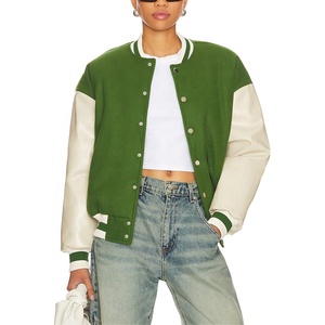 Customized Your Own Designs High Quality Versity <strong>Jacket</strong> Women White Leather Sleeve <strong>Green</strong> Bomber <strong>Jacket</strong> - Product Image 1