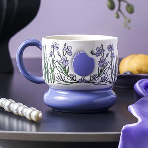 Mug à café en céramique violette au design élégant avec poignée, capacité de 400 ml, compatible lave-vaisselle et micro-ondes, haute qualité - Product Image 6