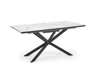 Table de salle à manger extensible avec plateau en verre trempé effet marbre et base en acier carbone sablé