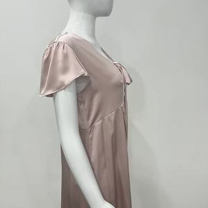 Camisón de Seda para Mujer con Diseño de Lazo en el Pecho para Todo Tipo de Damas, Vestido de Mujer de Color Sólido - Product Image 4