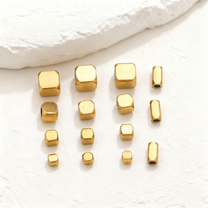 Geometric Square <b>Spacer</b> Beads | PVD Gold Plated Stainless Steel Large Hole Metal Beads for DIY Bracelet Necklace Jewelry Making - Product Image 3