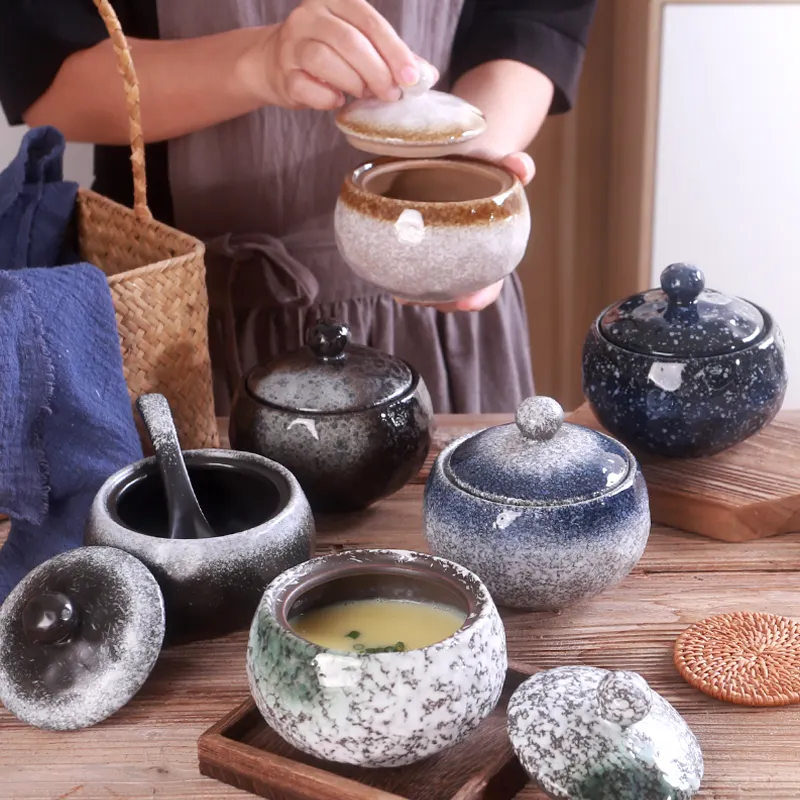 Pot-au-feu rétro japonais avec couvercle, pot à ragoût en céramique œufs à vapeur, ménage étanche, bol à soupe, nid d'oiseau, restaurant, dessert