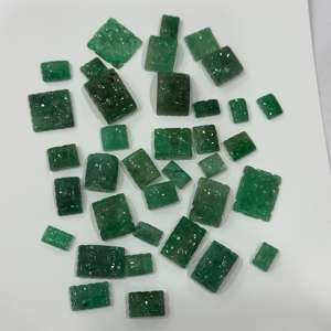 Pierres précieuses naturelles émeraude sculptée pièces en vrac pour bijoux et colliers Floral émeraude sculptures en gros - Product Image 1