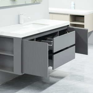 Lavabo en céramique <span class=keywords><strong>gris</strong></span> au design moderne personnalisable avec <span class=keywords><strong>dessus</strong></span> en marbre Meuble-lavabo mural pour salle de bain à usage domestique ou hôtelier - Product Image 6