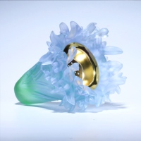 Vase en verre cristal vert menthe personnalisé, style orchidée, avec insert en coupelle dorée, pour encensoir, vente en gros d'usine, pour la décoration intérieure marocaine