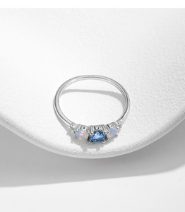 Three Stone <b>Opal</b> <b>Ring</b> 925 Sterling <b>Silver</b> Prong Setting Round Brilliant Cut Diamond Women's Classic Engagement <b>Ring</b> - Product Image 6